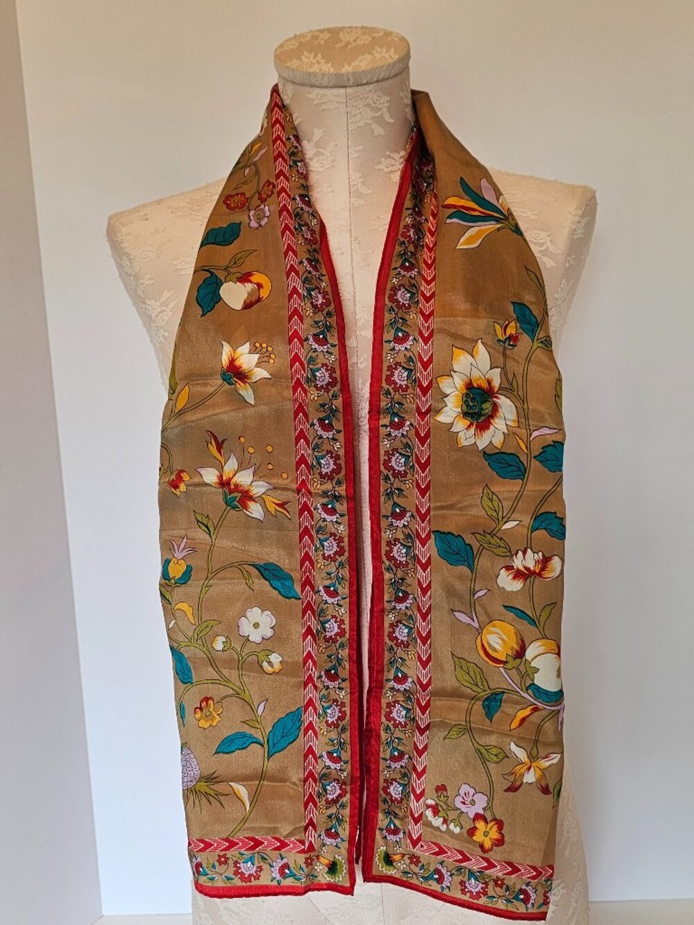 Vintage Kenzo Silk Scarf Floral Botanical Print Made in Japan Designer Scarf